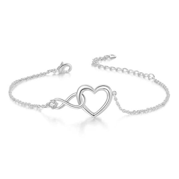 Infinity Heart Set - Silver - CZs - 16-18" Necklace & Bracelet - Picture 3 of 3